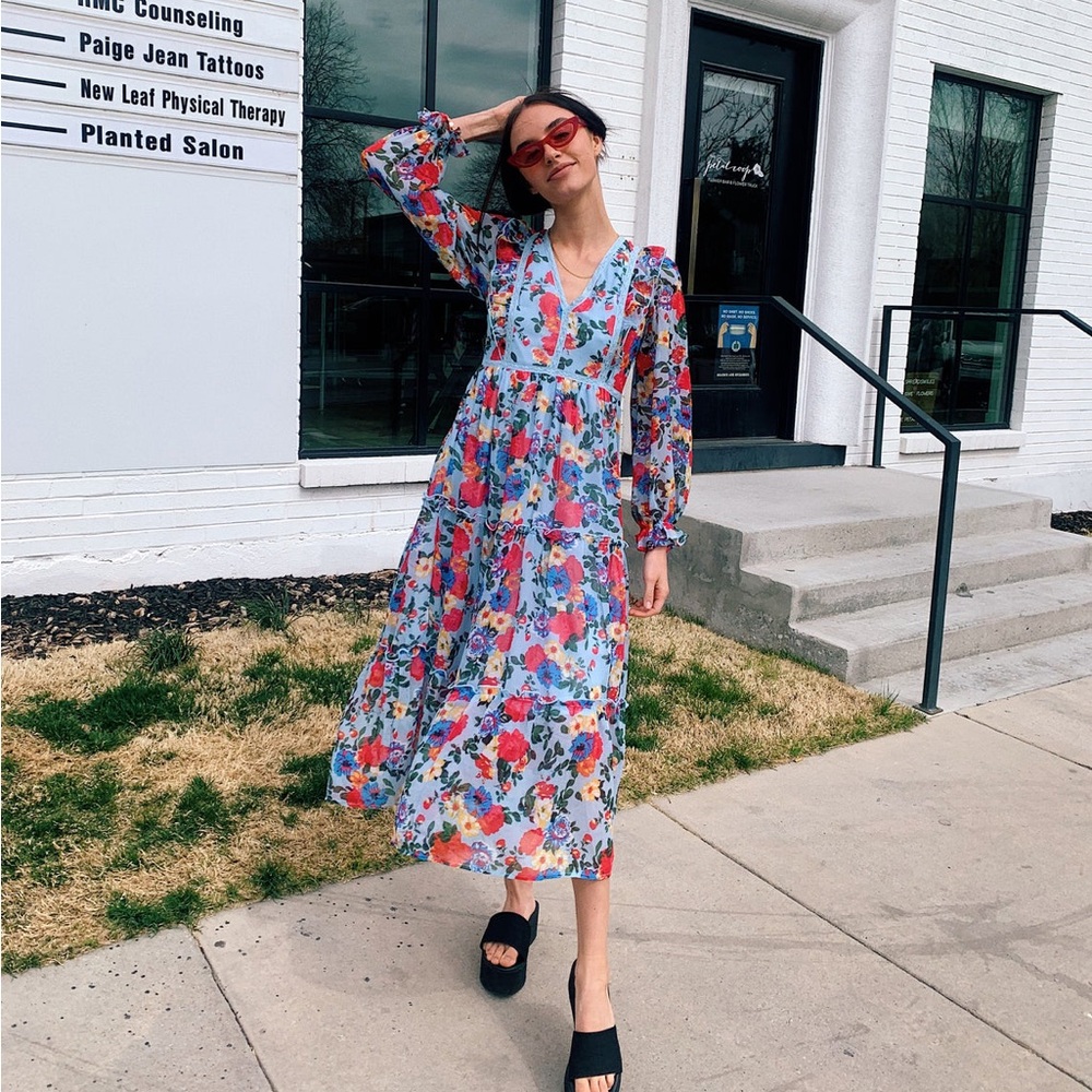 In Bloom Blue Floral Dress Size M